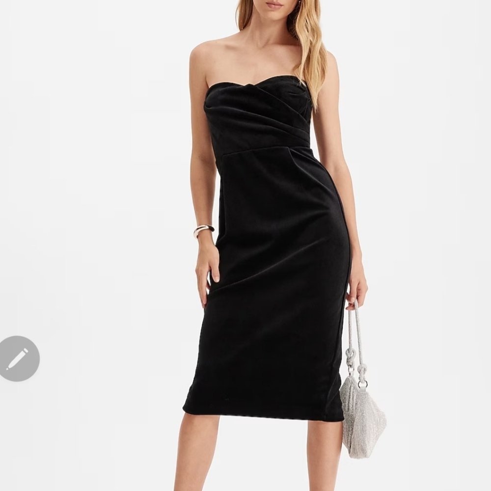 Express Velvet Sweetheart Neckline Strapless Midi Sheath Dress,  NWOT